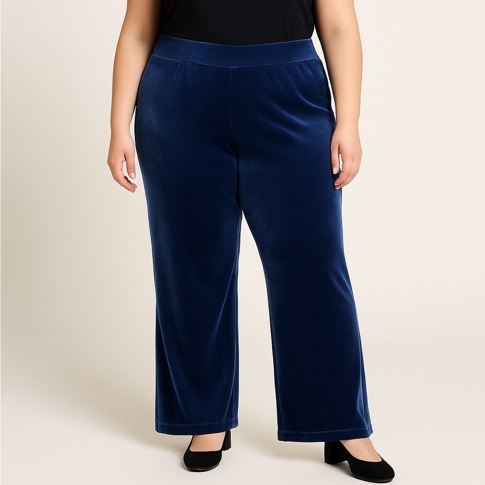 Lands End Womens High Rise Velvet Pants Size 16-18 Pull On Straight Leg Stretch